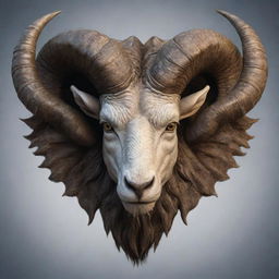 A majestic dragon face intertwined with the powerful horns of an Aries ram.