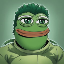 A digital art image of Midoriya from My Hero Academia reimagined as Pepe the Frog