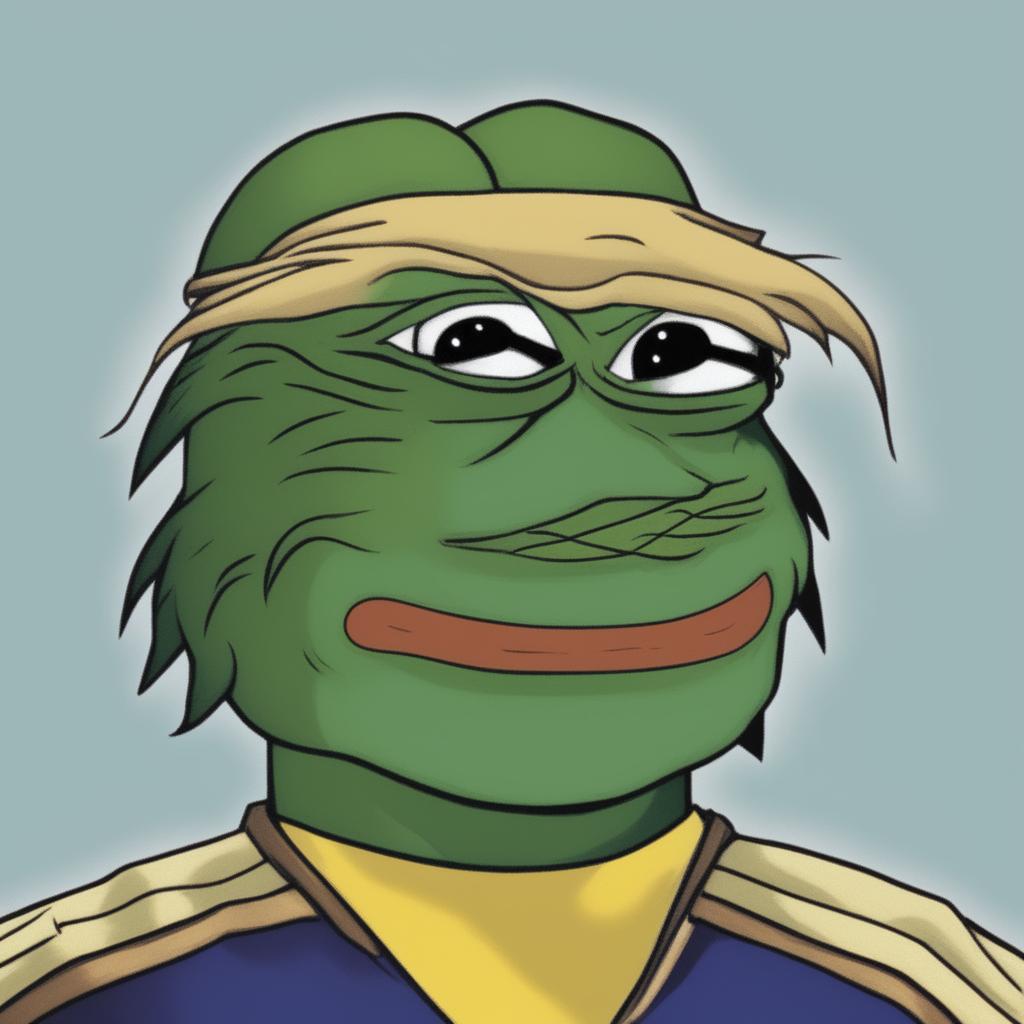 A digital art image of All Might from My Hero Academia reimagined as Pepe the Frog