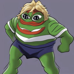 A digital art image of All Might from My Hero Academia reimagined as Pepe the Frog