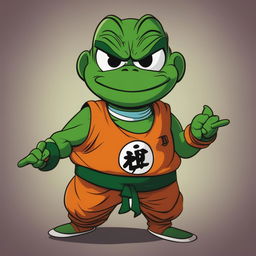 This digital art image creatively reimagines Saibaman from the Dragonball series as Pepe the Frog, a famous internet meme character