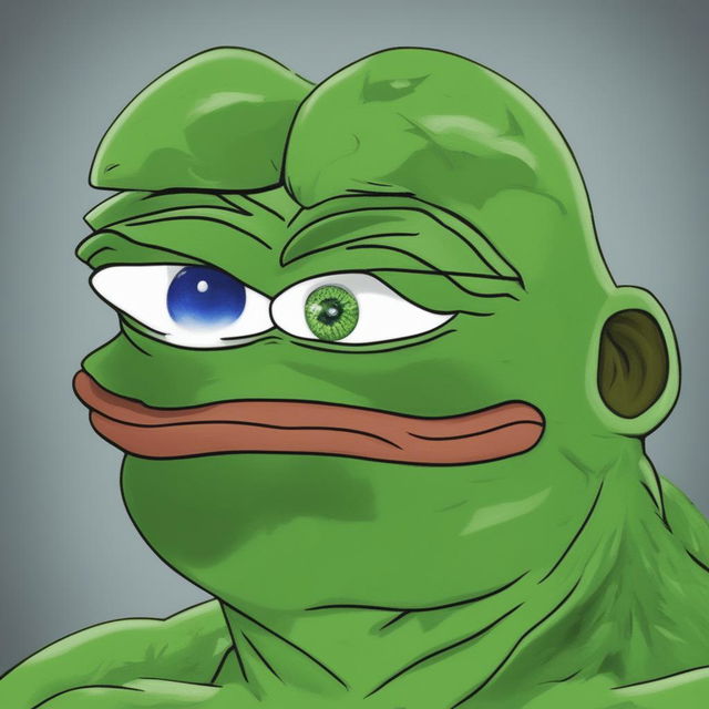 This digital art image shows a unique transformation of Saibaman from the Dragonball series into the meme character, Pepe the Frog