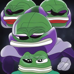 This digital art image depicts a creative transformation of Frieza from the Dragonball series into the internet meme character, Pepe the Frog