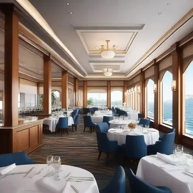 The design of the waterfront restaurant was inspired by the elegance and sophistication of regatta events.