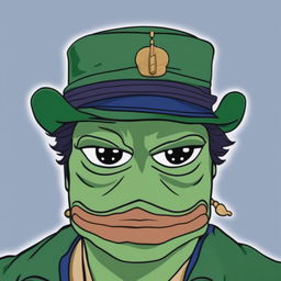 A high-quality digital art image that fuses Jotaro Kujo from JoJo's Bizarre Adventure and Pepe the Frog