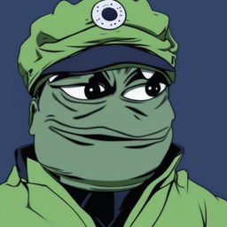 A high-quality digital art image that fuses Jotaro Kujo from JoJo's Bizarre Adventure and Pepe the Frog