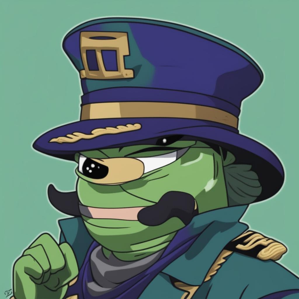 A high-quality digital art image that fuses Jotaro Kujo from JoJo's Bizarre Adventure and Pepe the Frog