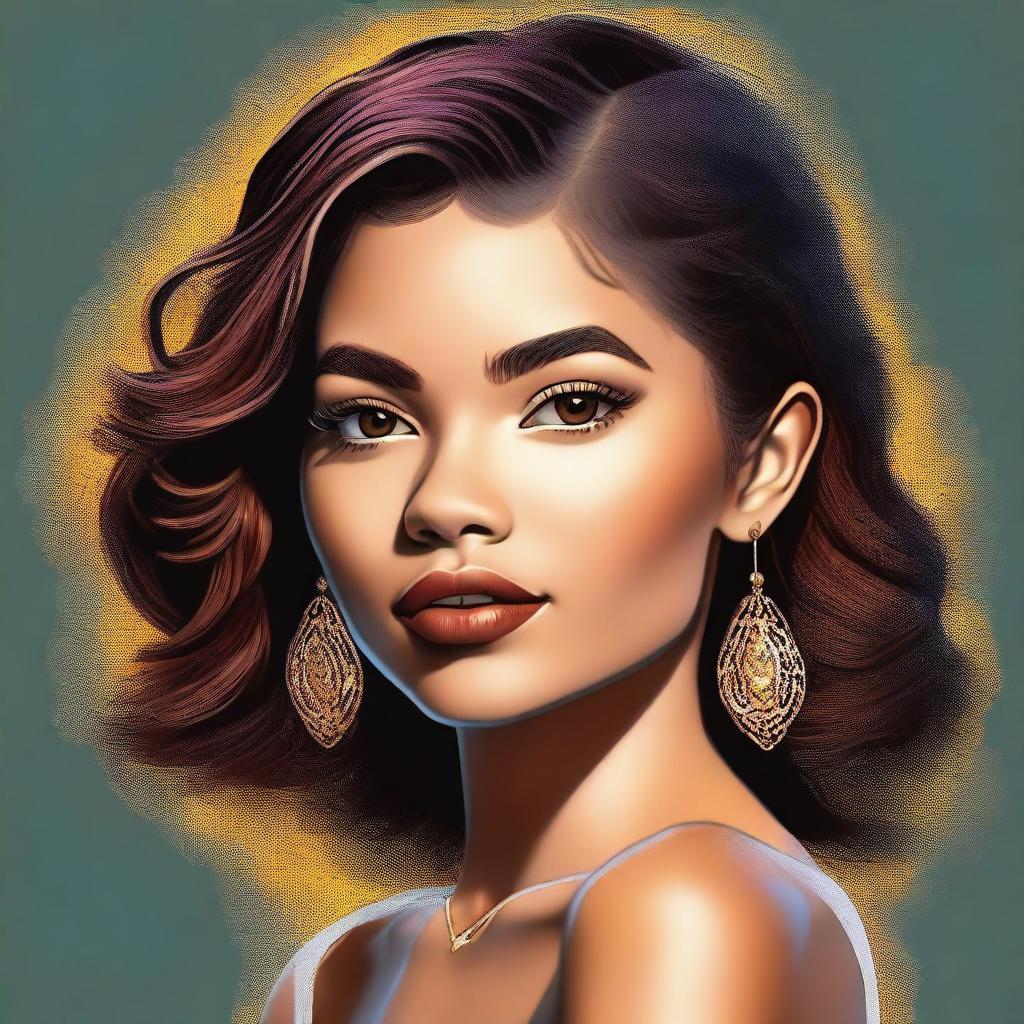 A high-quality digital art image showcases a skinny Latin girl who bears a striking resemblance to Zendaya