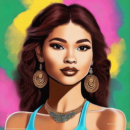 A high-quality digital art image showcases a skinny Latin girl who bears a striking resemblance to Zendaya