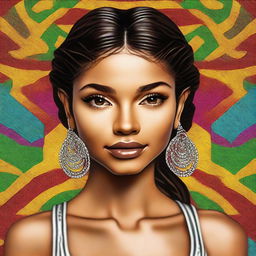 A high-quality digital art image showcases a skinny Latin girl who bears a striking resemblance to Zendaya