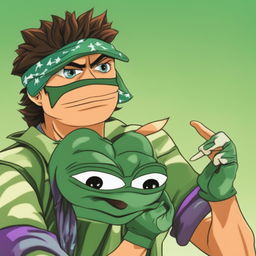 A high-quality digital art image fusing Joseph Joestar from JoJo's Bizarre Adventure and Pepe the Frog