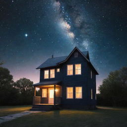 A cosmic house forged entirely from bright, twinkling stars against the backdrop of outer space.