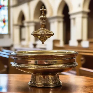 The holy water font is in use during the church service.