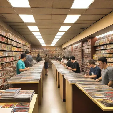 The comic book store was packed with people, every table in use.