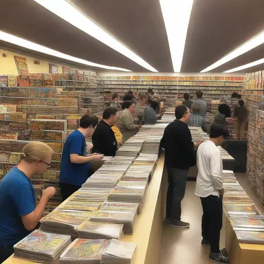 The comic book store was packed with people, every table in use.
