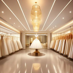 Design an upscale wedding dress service office, 3.77m width, 5.30m length, 2.80m height, featuring ceiling-mounted central lighting, golden-framed walls, and an elegant waiting area without any dresses displayed.