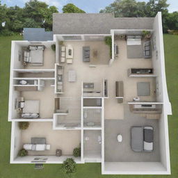 A detailed architectural layout of a five-bedroom house, featuring spacious living areas, ample storage, and luxurious en-suite bathrooms