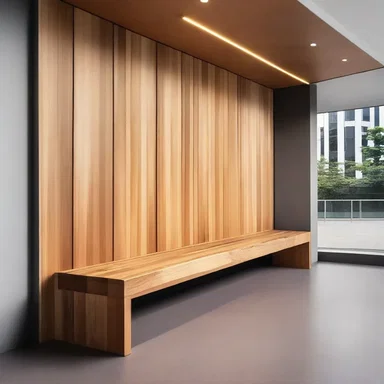 The architect designed a stunning wooden bench for the waiting area of the office building.