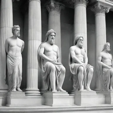 In Greek mythology, the bench of judges in the courtroom of the gods was occupied by mighty deities.