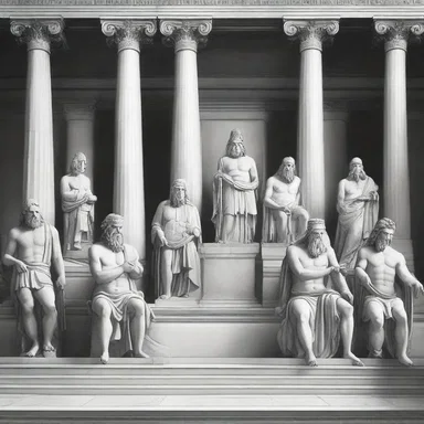 In Greek mythology, the bench of judges in the courtroom of the gods was occupied by mighty deities.