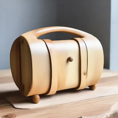 The carpenter used a sturdy bench to create a fashionable wooden handbag.