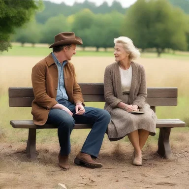 The film set showcased a rustic bench where the two characters shared a heartfelt conversation.