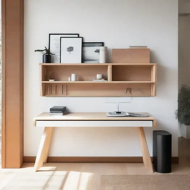 The modern living room featured a sleek and minimalistic workbench that served as a multifunctional piece of furniture.