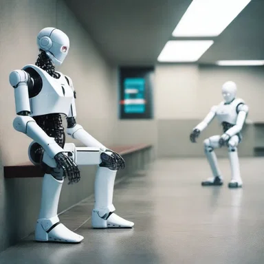 In a dystopian future, an advanced AI system replaced the bench with robotic adjudicators.