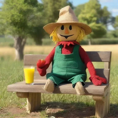 Why did the scarecrow want to sit on the bench? Because he wanted to bask in the sun and enjoy some 'strawberry' smoothies!