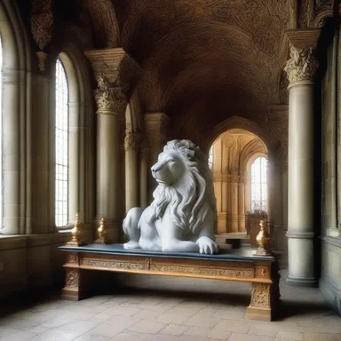 In the realm of fantasy, magical creatures are often benched for display in grand castles.