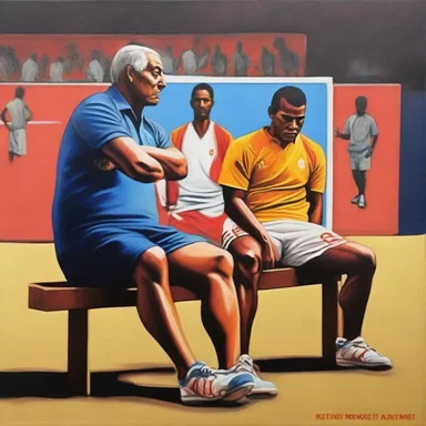 The art exhibition showcased a mesmerizing painting depicting a coach benching a talented player during a crucial match.
