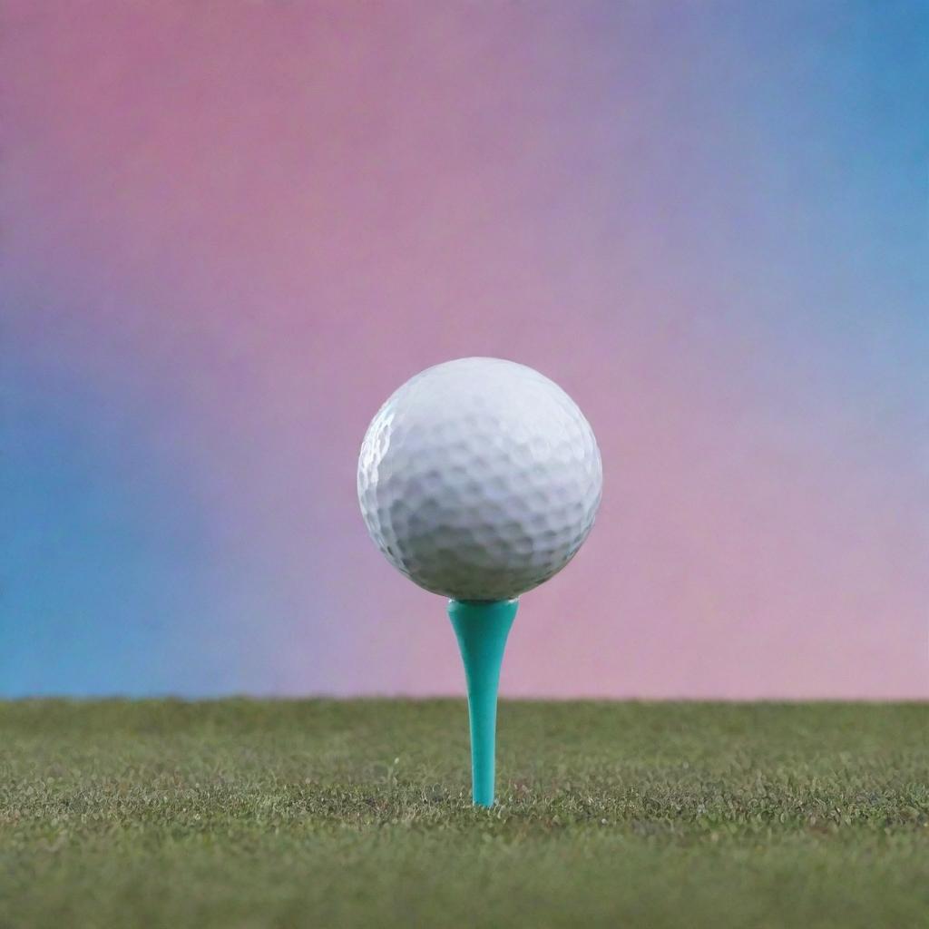 An image of a tee in the act of launching a golf ball with significant force. The background is washed in dynamic, vibrant colors symbolizing the power involved.