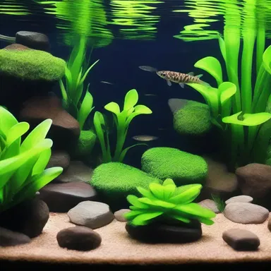 The beautiful aquarium is decorated with rocks and plants to create a natural habitat for loach.