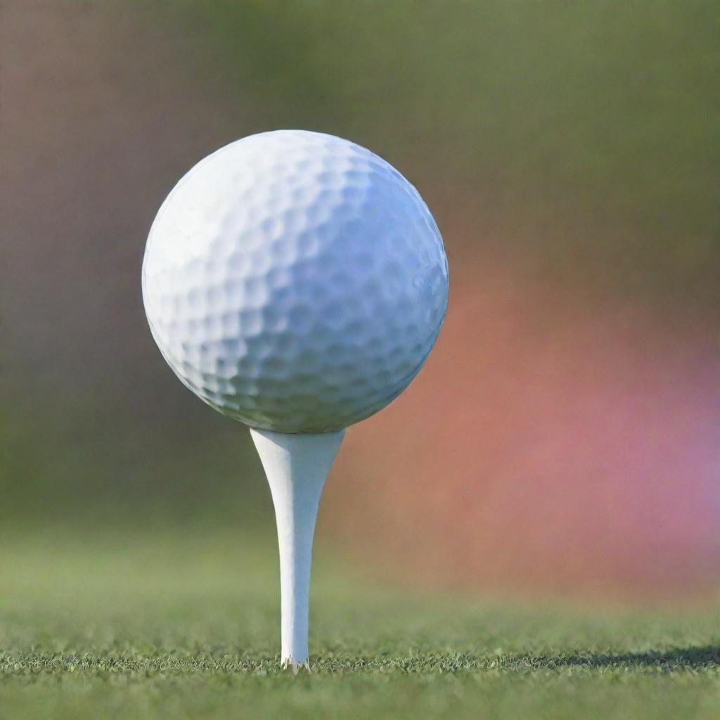 An image of a tee in the act of launching a golf ball with significant force. The background is washed in dynamic, vibrant colors symbolizing the power involved.