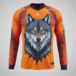 A goalkeeper jersey featuring a majestic wolf as the main design, with striking vibrancy and intricate detailing for an athletic yet bold aesthetic