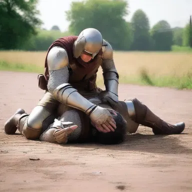 As the intense battle raged on, the exhausted hero conked to the ground, unable to continue.