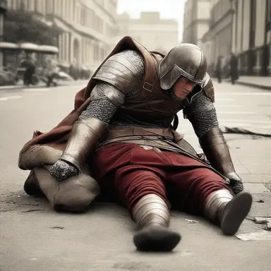 As the intense battle raged on, the exhausted hero conked to the ground, unable to continue.