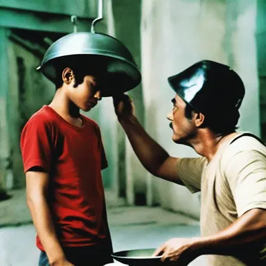In the action-packed film, the hero conks the villain on the head with a frying pan, knocking him unconscious and saving the day.