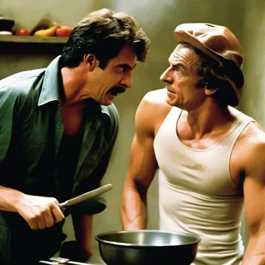 In the action-packed film, the hero conks the villain on the head with a frying pan, knocking him unconscious and saving the day.