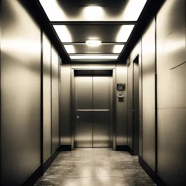 The old elevator conked on the way up to the top floor of the modern skyscraper.