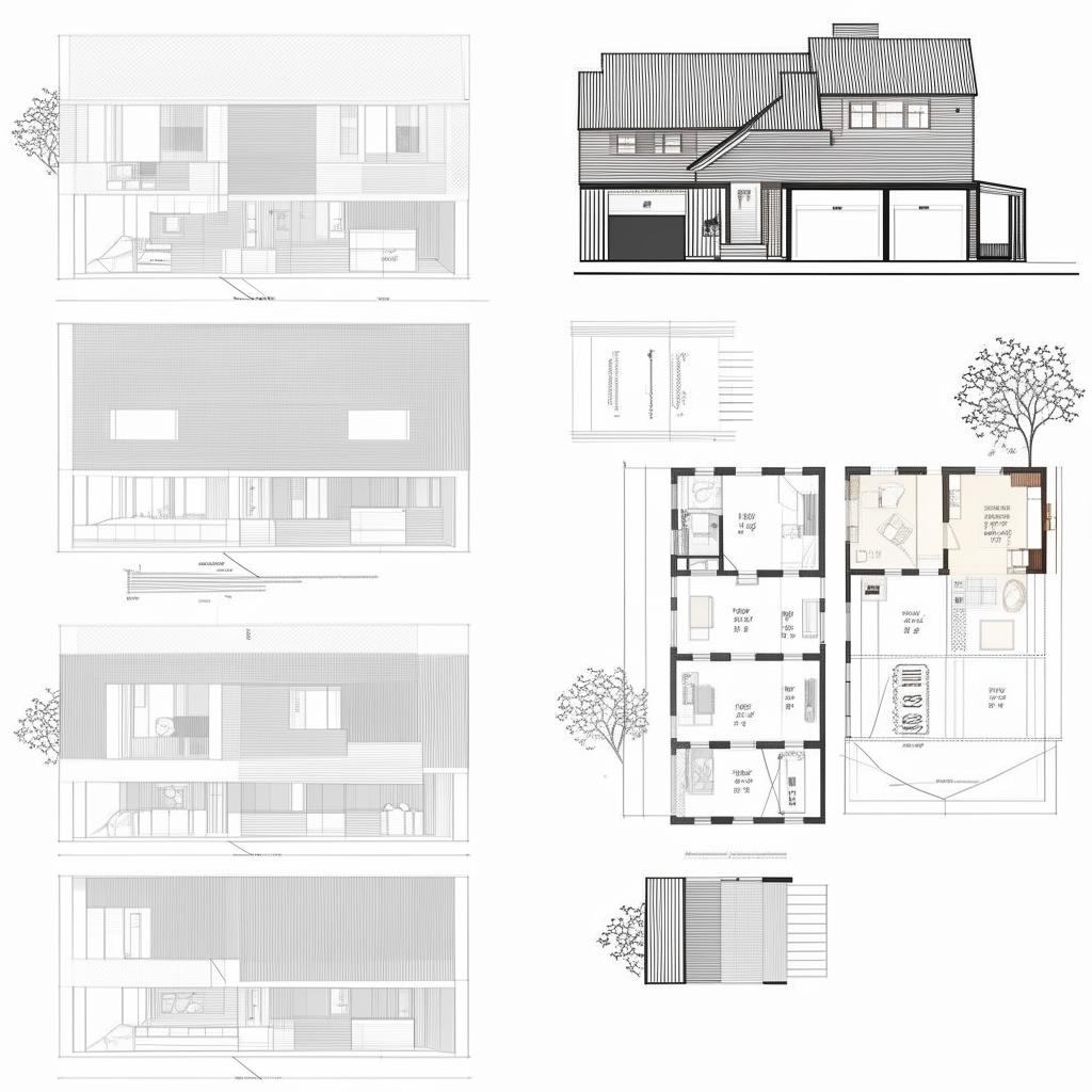 Architectural blueprint for a 22x60 home, detailed exterior and interior layout, modern style