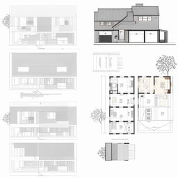 Architectural blueprint for a 22x60 home, detailed exterior and interior layout, modern style