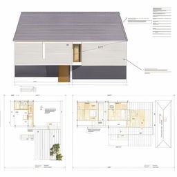 Architectural blueprint for a 22x60 home, detailed exterior and interior layout, modern style