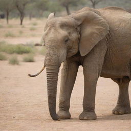 A large elephant in its natural habitat, carefully using its trunk to pick up and eat a small scorpion.