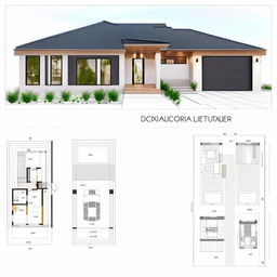 Architectural blueprint for a 22x60 home, detailed exterior and interior layout, modern style