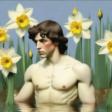 In Greek mythology, Narcissus fell in love with his own reflection, resulting in self-pollination as he failed to reproduce with another flower.
