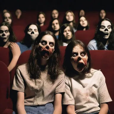 The horror movie was filled with terrifying scenes and bone-chilling shrieks that echoed through the theater.