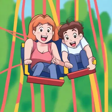 As the roller coaster plunged down the steep drop, the girl couldn't help but let out a mixture of fear and excitement in a shriek that tugged at her lover's heart.