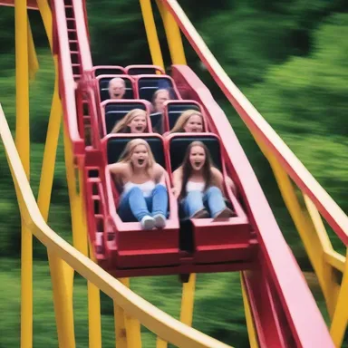 As the roller coaster plunged down the steep drop, the girl couldn't help but let out a mixture of fear and excitement in a shriek that tugged at her lover's heart.