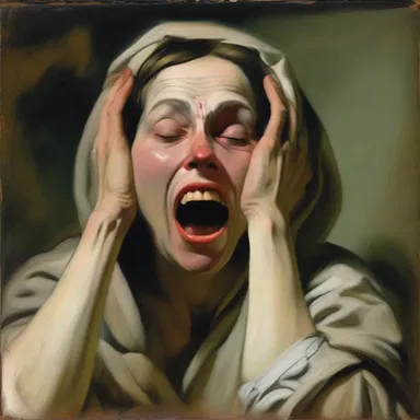 The painting depicted a woman in distress, her face contorted with a shriek of agony.